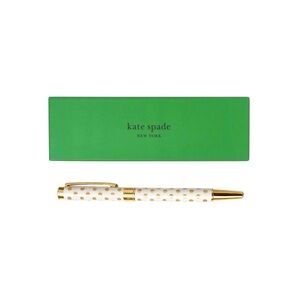 Kate Spade Black Ink Ballpoint Pen with Reusable Gift Box, Gold Polka Dots